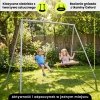Podwójna huśtawka ogrodowa ze stelażem – bocianie gniazdo i siedzisko, szaro-beżowa